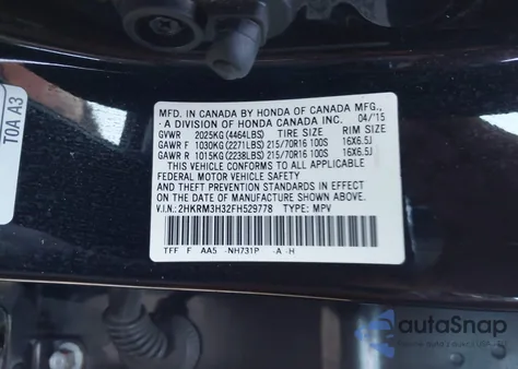 2015 Honda Cr-V Lx from USA, damaged, VIN 2HKRM3H32FH529778